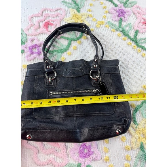 Coach Black Leather Shoulder Tote Bag Silver Hardware Authentic - Picture 3 of 7